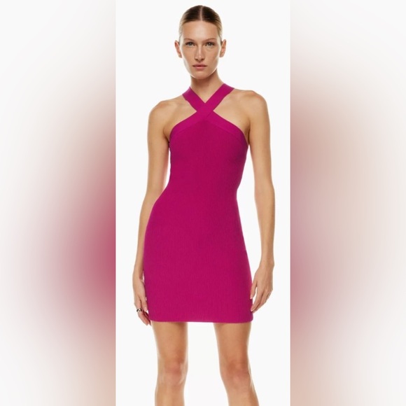 Aritzia Babaton Sculpt Knit Cross Dress Granita Pink Rose Granite Sz M - Picture 1 of 6